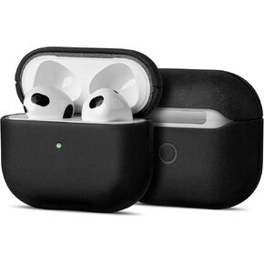 حافظة جلدية من Maogoam للجيل الثالث من AirPods، حافظة جلدية أصلية من جلد البقر المجنون بالشمع الزيتي العتيق لأجهزة Apple Airpods 3، مصنوعة يدويًا بالكامل، طراز إنديانا جونز، أسود