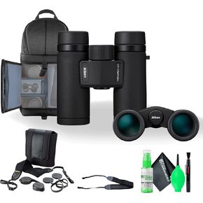 Nikon Monarch M7 8x30 Binocular, Waterproof, fogproof, Rubber-Armored Compact Binocular with ED Glass, Wide Field of View, Oil & Water Repellent Coating, Locking Diopter + Neck Strap + More
