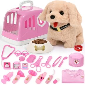 24Pcs Dog Toys for Kids Doctor Kit, Walking Barking Electronic Interactive Stuffed Dog Vet Kit Costume, Puppy Pet Care Veterinarian Set, Doctor Play Gifts for Kids Girls 3 4 5 6+ Year Old