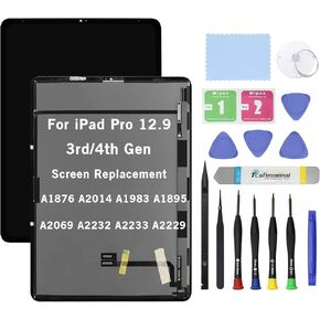 استبدال شاشة جديدة 12.9 بوصة لجهاز iPad Pro 12.9 الجيل الثالث/الرابع (A1876 A2014 A1983 A1895 A2069 A2232 A2233 A2229) مجموعة LCD ومجموعة أدوات رقمية تعمل باللمس الزجاجي مع أدوات