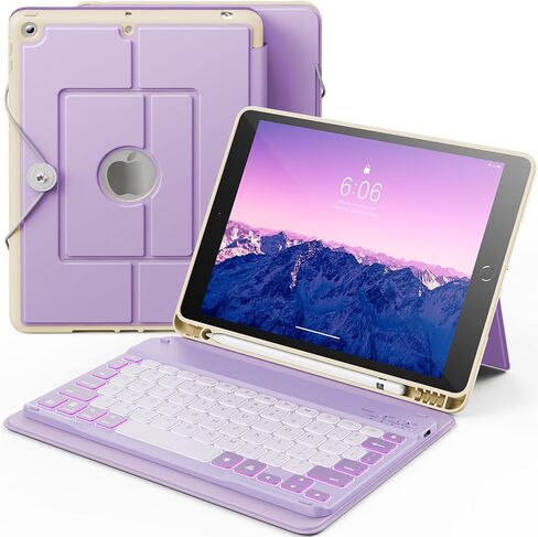 حافظة INFILAND لجهاز iPad الجيل التاسع مع لوحة مفاتيح 10.2 بوصة iPad 9th/8th/7th Gen، غطاء فوليو مع حامل قلم رصاص، إضاءة خلفية 7 ألوان، حافظة لوحة مفاتيح لاسلكية قابلة للفصل لجهاز Apple iPad، بنفسجي in Kuwait
