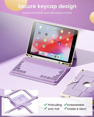 حافظة INFILAND لجهاز iPad الجيل التاسع مع لوحة مفاتيح 10.2 بوصة iPad 9th/8th/7th Gen، غطاء فوليو مع حامل قلم رصاص، إضاءة خلفية 7 ألوان، حافظة لوحة مفاتيح لاسلكية قابلة للفصل لجهاز Apple iPad، بنفسجي in Kuwait