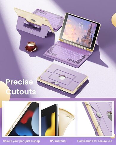 حافظة INFILAND لجهاز iPad الجيل التاسع مع لوحة مفاتيح 10.2 بوصة iPad 9th/8th/7th Gen، غطاء فوليو مع حامل قلم رصاص، إضاءة خلفية 7 ألوان، حافظة لوحة مفاتيح لاسلكية قابلة للفصل لجهاز Apple iPad، بنفسجي in Kuwait