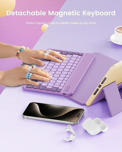 حافظة INFILAND لجهاز iPad الجيل التاسع مع لوحة مفاتيح 10.2 بوصة iPad 9th/8th/7th Gen، غطاء فوليو مع حامل قلم رصاص، إضاءة خلفية 7 ألوان، حافظة لوحة مفاتيح لاسلكية قابلة للفصل لجهاز Apple iPad، بنفسجي in Kuwait