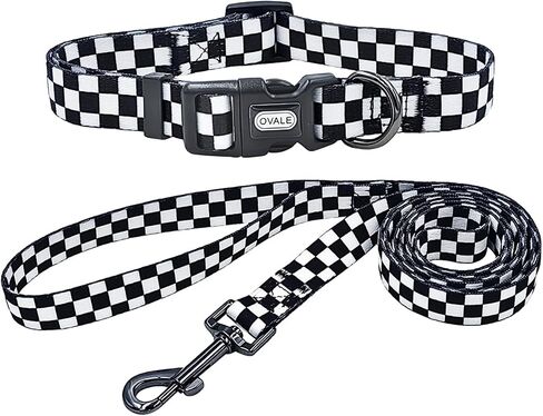 Ovale Dog Collar Leash Combo Set, Adjustable Collar and 5 ft Matching Leash, for Medium Dogs.(M, Light Pink Daisy) in Saudi Arabia
