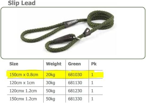 Ancol Heritage Nylon Rope Slip Lead, 1.5 m Length x 8 mm Width, Green in Kuwait