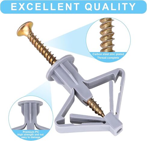 Hollow-Wall Anchors, One Size, 65Lbs Anchor 50pcs+Screw 50pcs Drywall Anchor kit with Screws, Self-Drilling Hollow Wall Anchor, White in Kuwait