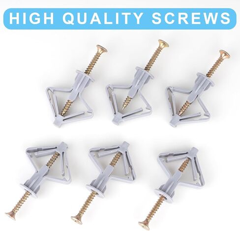 Hollow-Wall Anchors, One Size, 65Lbs Anchor 50pcs+Screw 50pcs Drywall Anchor kit with Screws, Self-Drilling Hollow Wall Anchor, White in Kuwait