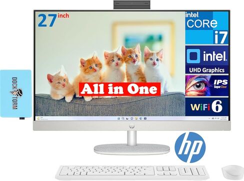 شاشة HP All-in-One 27 للمدارس والأعمال الكل في واحد مقاس 27 بوصة IPS FHD (Intel i7-1355U، و64 جيجابايت DDR4، و1 تيرابايت PCIe SSD، وIntel UHD، وWiFi 6، وكاميرا ويب، وBluetooth 5.3، وWin 11 Pro) مع موسع منفذ USB DKZ in Kuwait