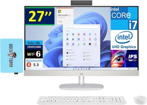 شاشة HP الكل في واحد 27 للمدارس والأعمال الكل في واحد مقاس 27 بوصة IPS FHD (Intel i7-1355U، 64 جيجابايت DDR4، 512 جيجابايت PCIe SSD، Intel UHD، WiFi 6، Win 11 Pro) مع MS 365 Personal، DKZ موسع منفذ USB in Saudi Arabia