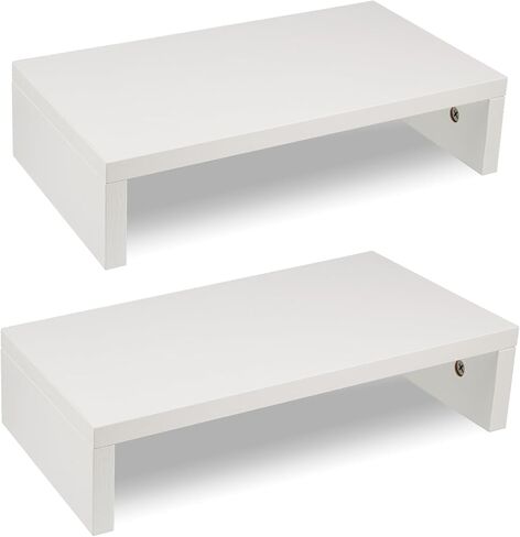 حامل شاشة مزدوج، حامل شاشة مزدوج للمكتب، حامل شاشة كمبيوتر لشاشتين/كمبيوتر محمول/كمبيوتر شخصي طبيعي حامل خشبي لسطح المكتب (طبقة واحدة طبيعية) in Kuwait