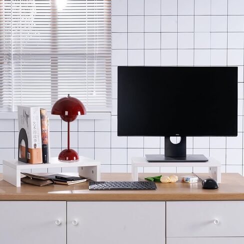 حامل شاشة مزدوج، حامل شاشة مزدوج للمكتب، حامل شاشة كمبيوتر لشاشتين/كمبيوتر محمول/كمبيوتر شخصي طبيعي حامل خشبي لسطح المكتب (طبقة واحدة طبيعية) in Kuwait