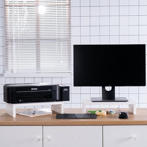 حامل شاشة مزدوج، حامل شاشة مزدوج للمكتب، حامل شاشة كمبيوتر لشاشتين/كمبيوتر محمول/كمبيوتر شخصي طبيعي حامل خشبي لسطح المكتب (طبقة واحدة طبيعية) in Kuwait