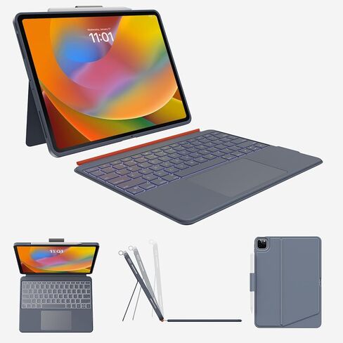 Case with Keyboard Compatible for iPad Pro 12.9-inch (6th, 5th, 4th Gen): Bluetooth Wireless Detachable Magnetic Stand Rechargeable Keyboard with Removable Cover with Trackpad, White Backlit (Orange) in Saudi Arabia