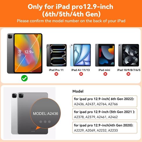 Case with Keyboard Compatible for iPad Pro 12.9-inch (6th, 5th, 4th Gen): Bluetooth Wireless Detachable Magnetic Stand Rechargeable Keyboard with Removable Cover with Trackpad, White Backlit (Orange) in Saudi Arabia