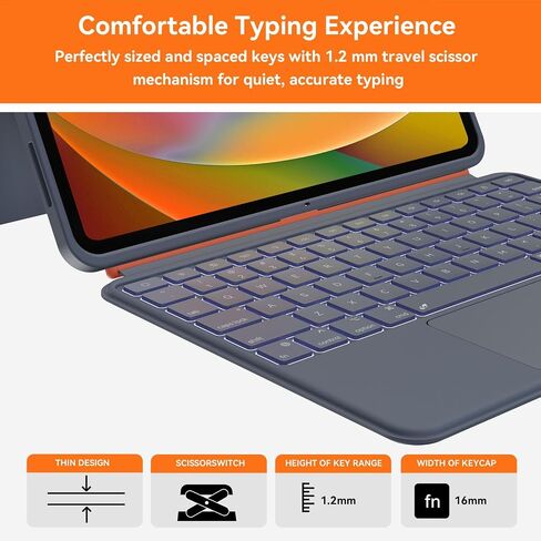Case with Keyboard Compatible for iPad Pro 12.9-inch (6th, 5th, 4th Gen): Bluetooth Wireless Detachable Magnetic Stand Rechargeable Keyboard with Removable Cover with Trackpad, White Backlit (Orange) in Saudi Arabia