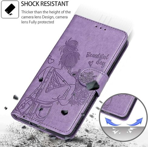 مصمم لمحفظة Samsung Galaxy S10، غطاء قابل للطي للسيدات مع حامل من جلد البولي يوريثان المنقوش وفتحات لبطاقات الائتمان وحزام المعصم لهاتف Samsung S10 6.1 بوصة (فتاة أرجوانية) in Saudi Arabia