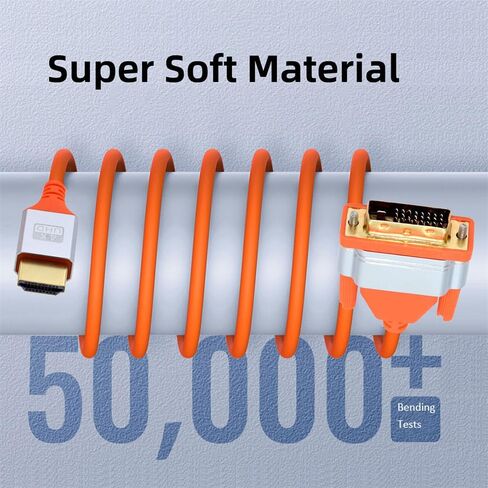 NFHK HDMI 4K to DVI Ultra Soft High Flex HDTV Cable Hyper Super Flexible Cord High Speed Type-A Male to 24+1 Male for Computer HDTV 200cm in Saudi Arabia