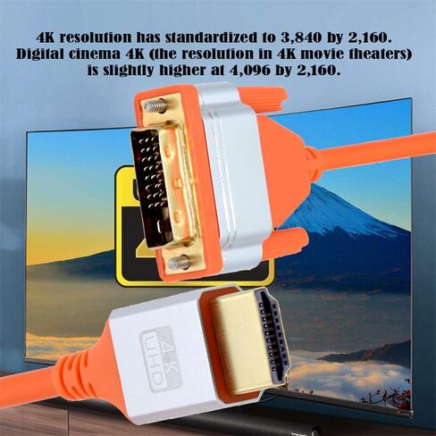 NFHK HDMI 4K to DVI Ultra Soft High Flex HDTV Cable Hyper Super Flexible Cord High Speed Type-A Male to 24+1 Male for Computer HDTV 200cm in Saudi Arabia