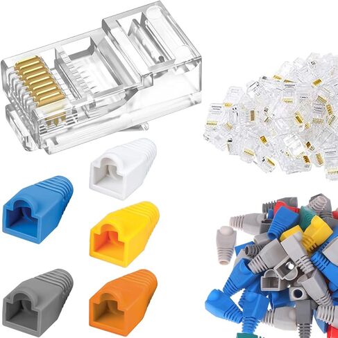 Cat6 RJ45 Ends, Cat6/Cat5e RJ45 Pass Through Connectors, Transparent Ethernet Cable Crimp Connectors UTP Network Plug with End Covers - 60set in Saudi Arabia