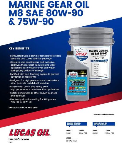 Lucas Oil 10652 Synthetic SAW 75W-90 M8 Marine Gear Oil - 1 Quart in Saudi Arabia