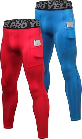 Queerier Men's Compression Pants Running Tights Pockets Sports Spandex Leggings Workout Cycling Athletic Thermal Pant in Saudi Arabia