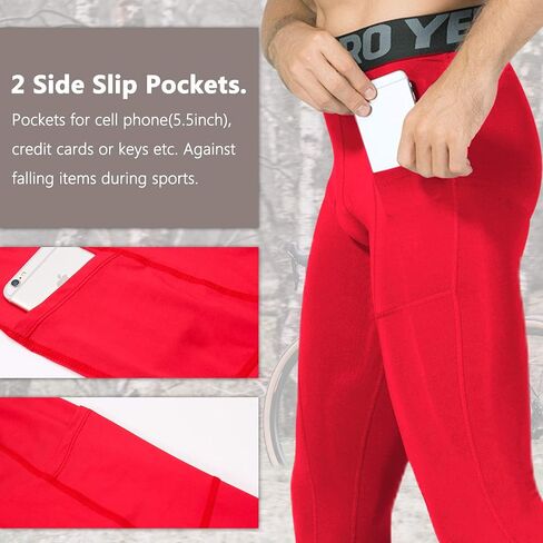 Queerier Men's Compression Pants Running Tights Pockets Sports Spandex Leggings Workout Cycling Athletic Thermal Pant in Saudi Arabia