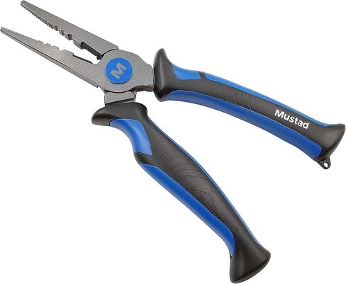 كماشة صيد السمك Mustad Hero مقاس 7 بوصات، محملة بنابض، مقبض مريح، قبضة مزخرفة، مع غمد، أزرق in Kuwait