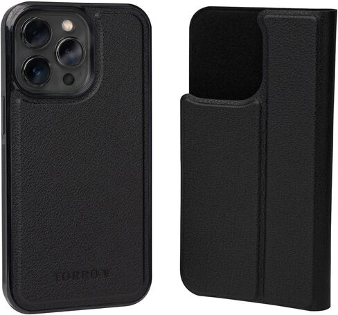 TORRO Leather Case Compatible with iPhone 14 Pro – Genuine Leather Bumper Case with Magnetically Detachable Cover with Kickstand (Black) in Saudi Arabia