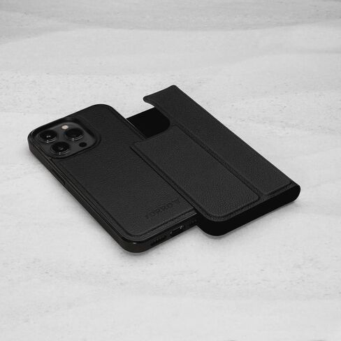 TORRO Leather Case Compatible with iPhone 14 Pro – Genuine Leather Bumper Case with Magnetically Detachable Cover with Kickstand (Black) in Saudi Arabia