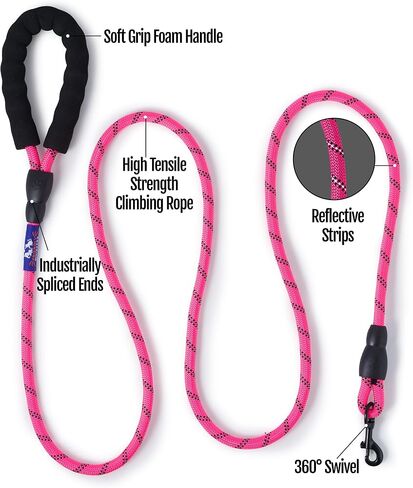 5ft Dog Leash, Dog Collars, Poop Bag Dispenser, & Collapsible Dog Bowls. Rope Leash for Small Dogs, with Heavy Duty Nylon Rope. (Small Pink) in Saudi Arabia