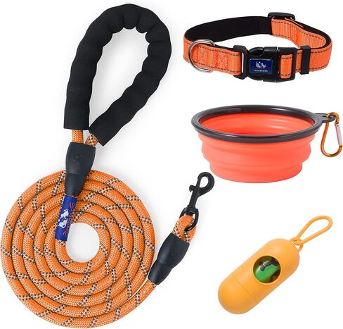 5ft Dog Leash, Dog Collars, Poop Bag Dispenser, & Collapsible Dog Bowls. Rope Leash for Small Dogs, with Heavy Duty Nylon Rope. (Small Pink) in Saudi Arabia