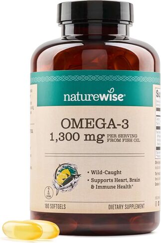 NatureWise High Potency Omega 3 1300 mg from Wild-Caught Fish Oil with EPA & DHA as TG - Promotes Brain & Heart Health - Burpless - Gluten, Dairy, & Soy Free, Non-GMO - 120 Softgels[2-Month Supply] in Kuwait