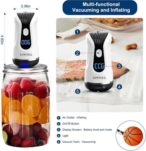 Electric Mason Jar Vacuum Sealer - Handheld Vacuum Sealer for Mason Jars, Upgraded 2 in 1 Portable Vacuum Sealer for Food Storage, Multifunctional for Vacuuming and Inflating in Saudi Arabia
