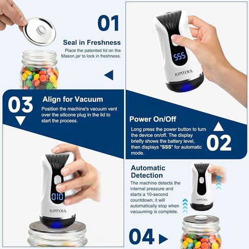 Electric Mason Jar Vacuum Sealer - Handheld Vacuum Sealer for Mason Jars, Upgraded 2 in 1 Portable Vacuum Sealer for Food Storage, Multifunctional for Vacuuming and Inflating in Saudi Arabia