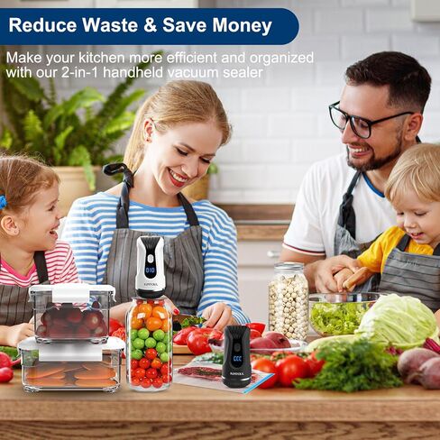 Electric Mason Jar Vacuum Sealer - Handheld Vacuum Sealer for Mason Jars, Upgraded 2 in 1 Portable Vacuum Sealer for Food Storage, Multifunctional for Vacuuming and Inflating in Saudi Arabia