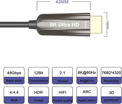 8K HDMI Fiber Optic Cable 100ft,High Speed HDMI 2.1 Cable Support with 18Gbps,Dynamic HDR10,eARC,HDCP2.2 in Kuwait