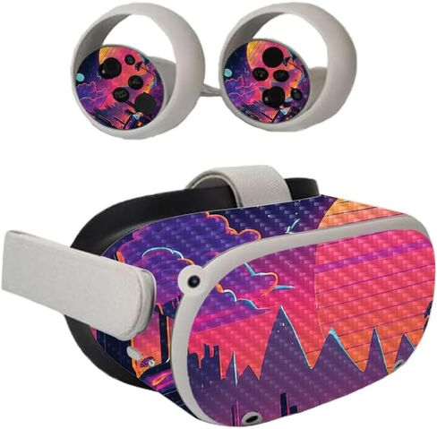Carbon Fiber VR Skin Compatible with Oculus Quest 2 - Synthwave Fringe - Premium 3M Vinyl Protective Wrap Decal Cover - Easy to Apply | Crafted in The USA by MightySkins in Saudi Arabia