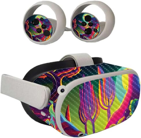Carbon Fiber VR Skin Compatible with Oculus Quest 2 - Synthwave Fringe - Premium 3M Vinyl Protective Wrap Decal Cover - Easy to Apply | Crafted in The USA by MightySkins in Saudi Arabia