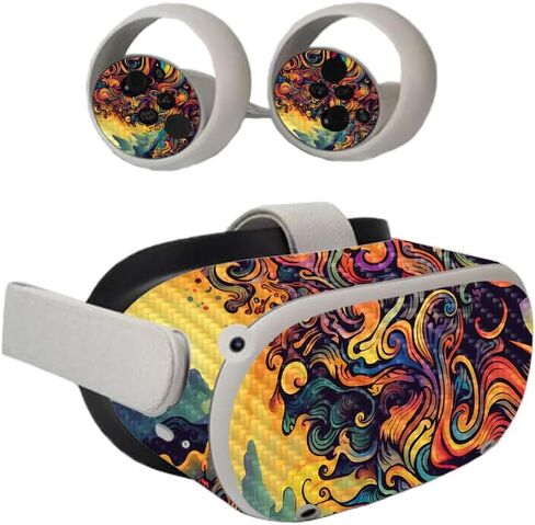 Carbon Fiber VR Skin Compatible with Oculus Quest 2 - Synthwave Fringe - Premium 3M Vinyl Protective Wrap Decal Cover - Easy to Apply | Crafted in The USA by MightySkins in Saudi Arabia