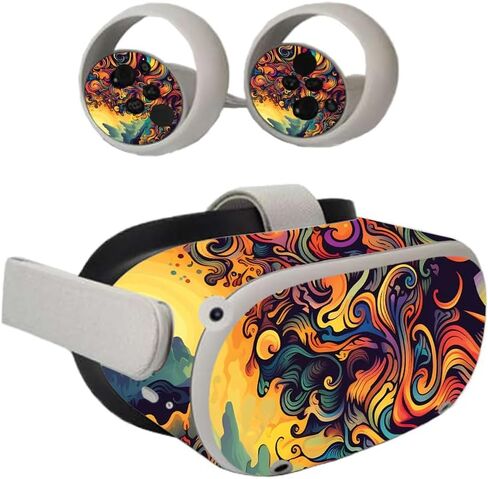 Carbon Fiber VR Skin Compatible with Oculus Quest 2 - Synthwave Fringe - Premium 3M Vinyl Protective Wrap Decal Cover - Easy to Apply | Crafted in The USA by MightySkins in Saudi Arabia