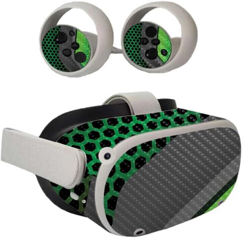 Carbon Fiber VR Skin Compatible with Oculus Quest 2 - Hex Green - Premium 3M Vinyl Protective Wrap Decal Cover - Easy to Apply | Crafted in The USA by MightySkins in Saudi Arabia