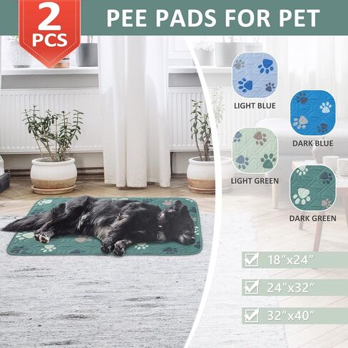 وسادات تبول للكلاب قابلة للغسل وقابلة لإعادة الاستخدام، وسادات تدريب مضادة للانزلاق للكلاب الصغيرة (أخضر داكن، 45.7 سم × 60.96 سم) in Kuwait