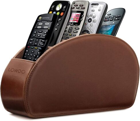 Londo Remote Control Holder with 5 Pockets - Store DVD, Blu-Ray, TV, Roku or Apple TV Remotes - PU Leather with Suede Lining - Slim, Compact Living or Bedroom Storage in Saudi Arabia