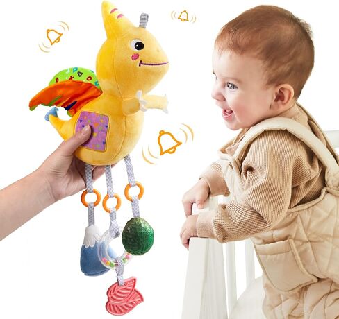 TUMAMA Dinosaur Plush Toy with Wind Chime, Car Seat Stroller Stroller Crib Hanging Toys, Baby Toys for 0 3 6 9 12 Months in Kuwait