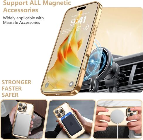 LOVOUS for iPhone 16 Pro Max Case with MagSafe, Full Camera Lens Protector, Military Grade Drop Protection, Glitter Clear Cute Phone Cover Stylish Durable TPU Magnetic Case for Women Girls, Gold in Saudi Arabia