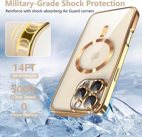 LOVOUS for iPhone 16 Pro Max Case with MagSafe, Full Camera Lens Protector, Military Grade Drop Protection, Glitter Clear Cute Phone Cover Stylish Durable TPU Magnetic Case for Women Girls, Gold in Saudi Arabia