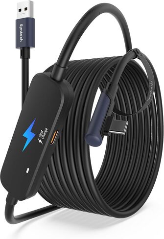 Syntech VR Charging Link Cable 16FT Compatible with Meta Quest 3/Oculus Quest 2 Accessories, USB 3.0 Link Cable with Extra Charging Port, for PC/SteamVR and Extended Gameplay in Saudi Arabia