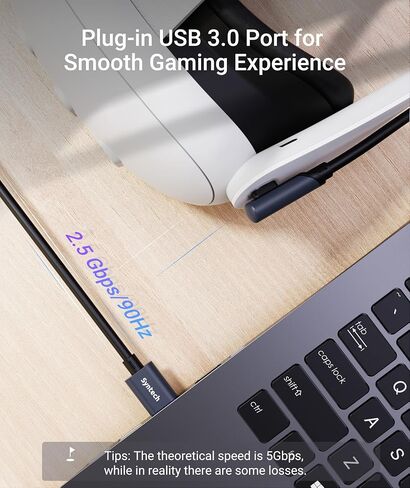 Syntech VR Charging Link Cable 16FT Compatible with Meta Quest 3/Oculus Quest 2 Accessories, USB 3.0 Link Cable with Extra Charging Port, for PC/SteamVR and Extended Gameplay in Saudi Arabia