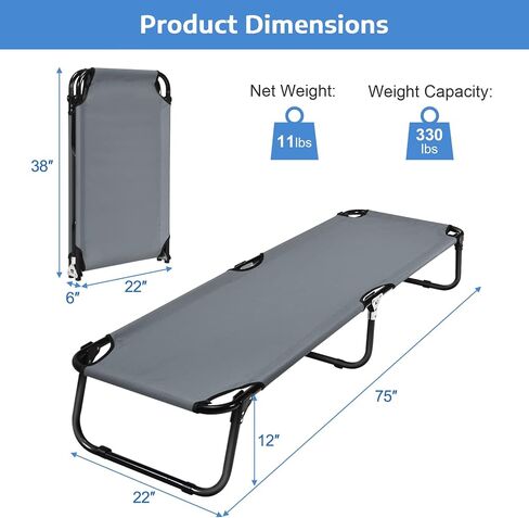 Tangkula Folding Camping Cot, Portable Camping Bed with Steel Frame, Elevated Travel Military Portable Cots Bed for Adults Kids, Indoor Outdoor Foldable Sleeping Cot for Nap, Beach, Hiking, Camping in Saudi Arabia